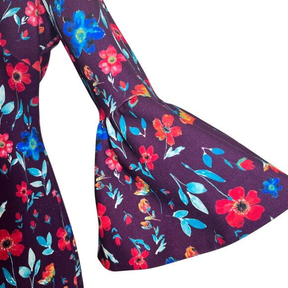 Calvin Klein Floral Sheath Dress Purple Size 6 Bell Sleeve Above The Knee Fitted - Picture 8 of 10
